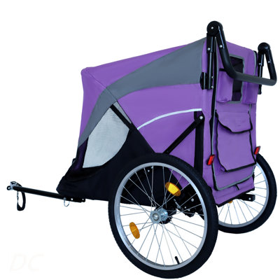 2-In-1 Bike Trailer & Push Cart For Pets - Detachable Hitch, Quick Release Wheels, And Underneath Storage Bag, Holds Up To 100 Lbs