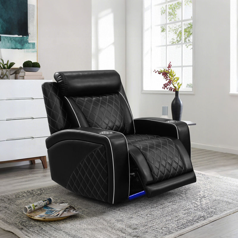 Fauteuil inclinable électrique, cuir gonflable matelassé, charge USB, console de rangement, porte-gobelets et lampes de lecture