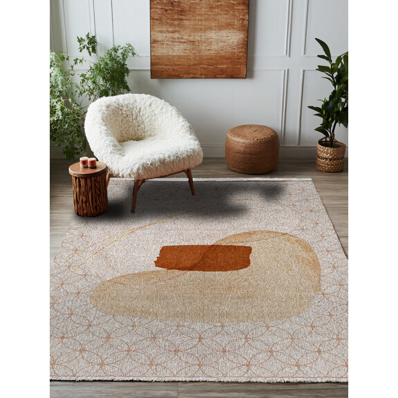 Elara Collection Digital Print Cotton-Polyester Brown Beige Abstract Rug, Runner 4' x 11'6"