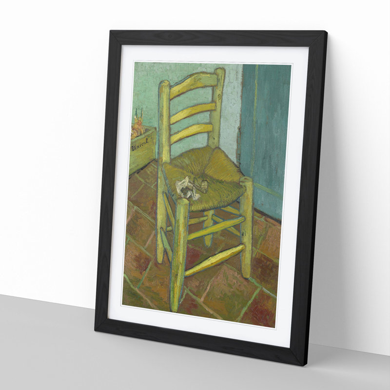 Vincents Chair by Vincent Van Gogh - Picture Frame Painting, 48cm H x 36cm W x 2cm D, Black