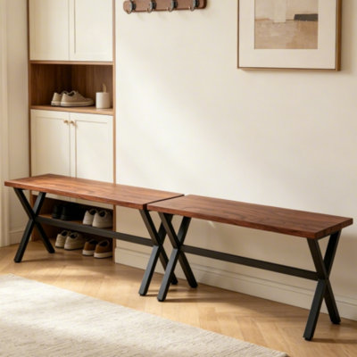 Kristofer 47.2" Two Tone Solid Wood Farmhouse Dining Bench, Indoor Kitchen Table Bench, Entryway Shoe Rack Bench, Benches(2 Benches)