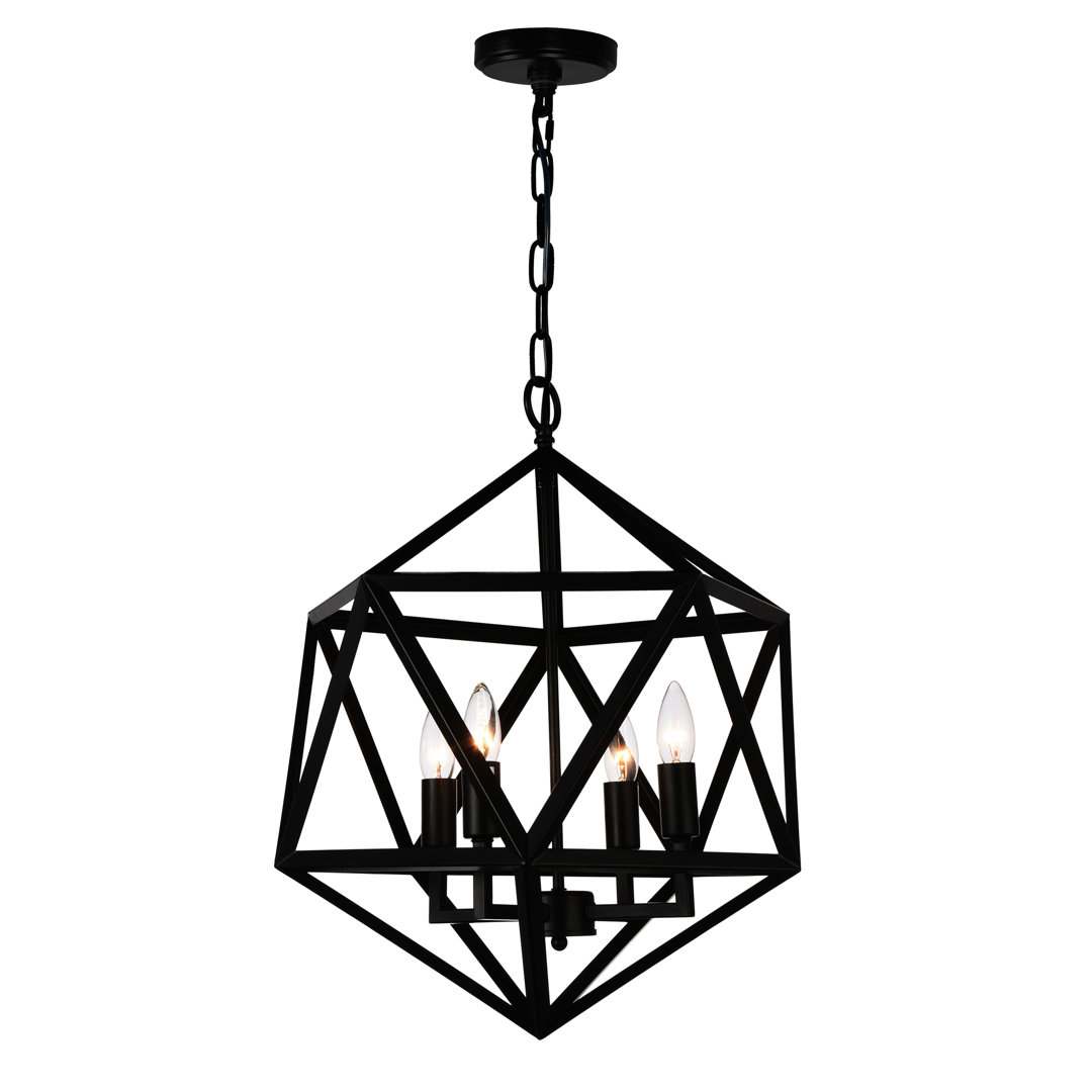 20" Pendant Light for Entryway, Farmhouse – 4-Light Rustic Geometric Chandelier with E12 Bulb Base – LED Compatible, Open Silhouette – BACL Certified Union Rustic 
