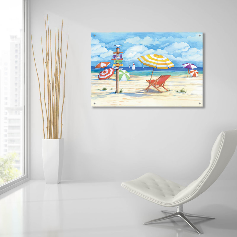 «Beach Signs Umbrellas» par Paul Brent, acrylique, H 24 po x l 36 po x P 0,2 po