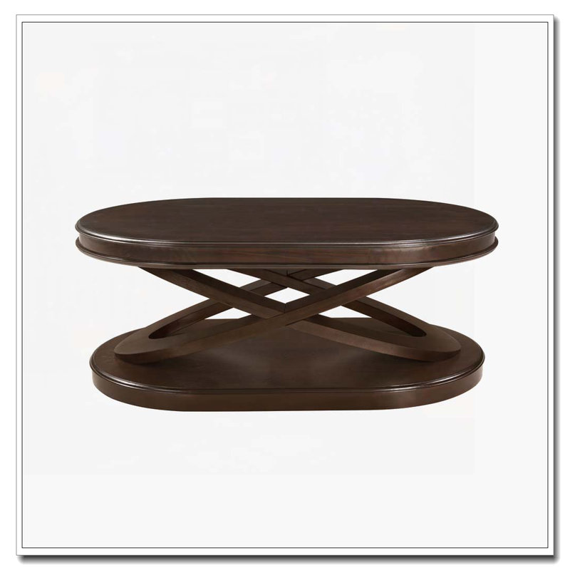 Table basse ovale en bois avec rangement ouvert, Espresso