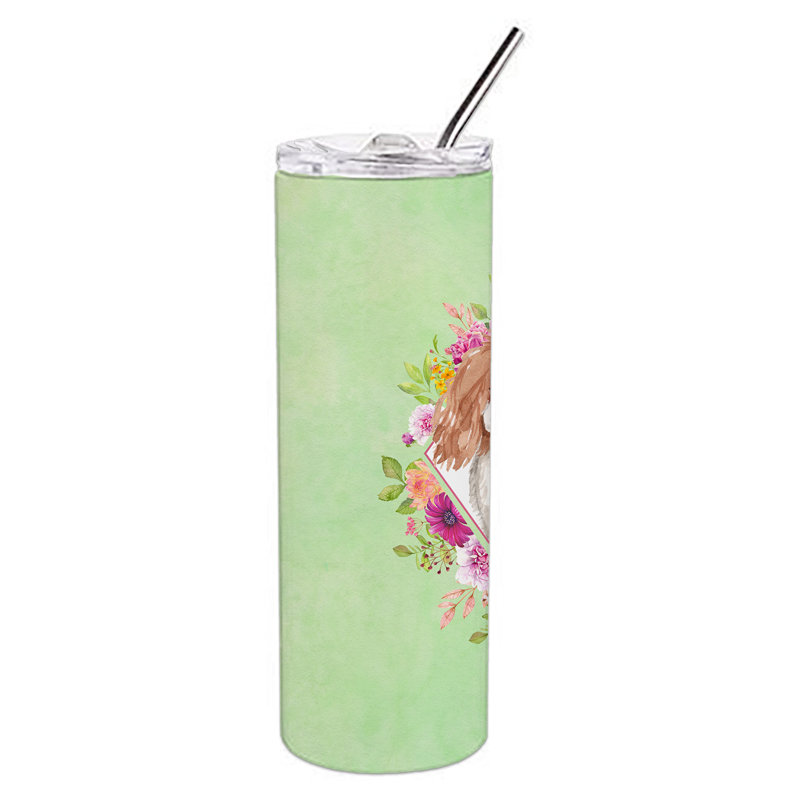 E23BF9F8391D466E9CA4F8DFEBD9A7DB de verre 20 oz à double paroi en acier inoxydable chiot, Épagneul cavalier Blenheim, Vert