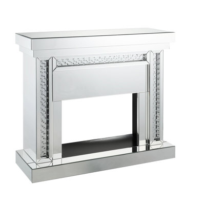 Mirrored And Faux Crystals Led Electric Fireplace, Beveled Frame, Clear Glass Inlay, Touch Panel Control, Adjustable Temperature, Timer Function, 26"W 45.98 In Width, 13.17 Depth Fireplace With &