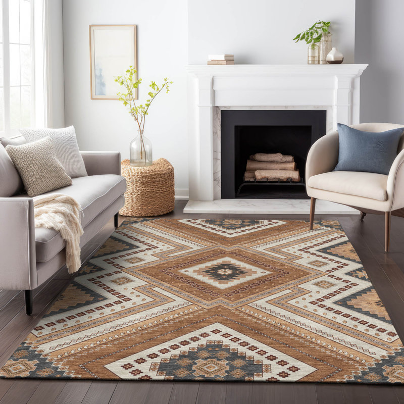Copper Round Flat Woven Synthetic Washable Rug