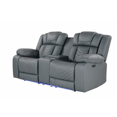 Console électrique, gris, 100%, DEL, console de rangement, porte-gobelets, prise de table rabattable, largeur de 37,38 po, tissu inclinable de 194,55 lb, poids du produit, hauteur de l'emballage de 27,5 po