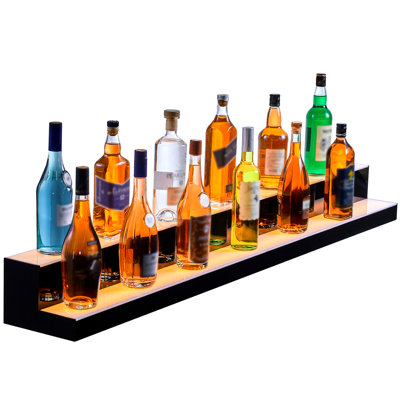 Led Lighted Liquor Bottle Display Shelf 60" 2 - Step, Rf & Control, 60 Lamp Beads Per Meter, 7 Static And 22 Dynamic Color Choices, Multiple Diy Music Modes, 1 4h Timing, Powered By Adapter Or