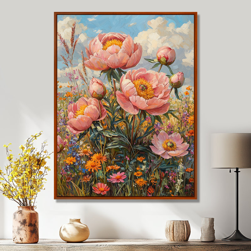 Barfield, pivoines dans les fleurs sauvages, patch VI - pivoines, art sur toile, H 32 po x l 24 po, Brun