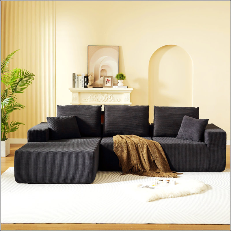 Canapé modulaire modulaire avec méridienne, canapé en forme de L moderne avec assise profonde, pour le salon, la chambre à coucher et le bureau, sans assemblage requis, noir