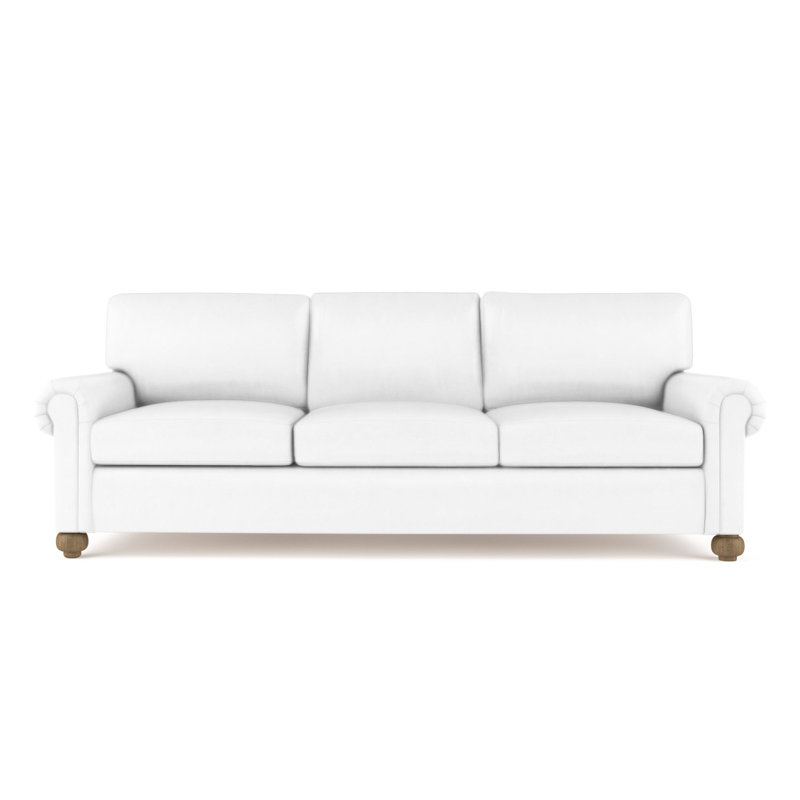 Canapé Leroy, H 36 po x l 96 po x P 49 po, Cuir rétro blanc, Patiné