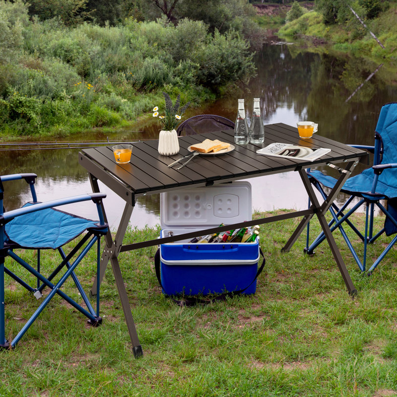 Rectangular Metal Outdoor Folding Picnic Table, Brown
