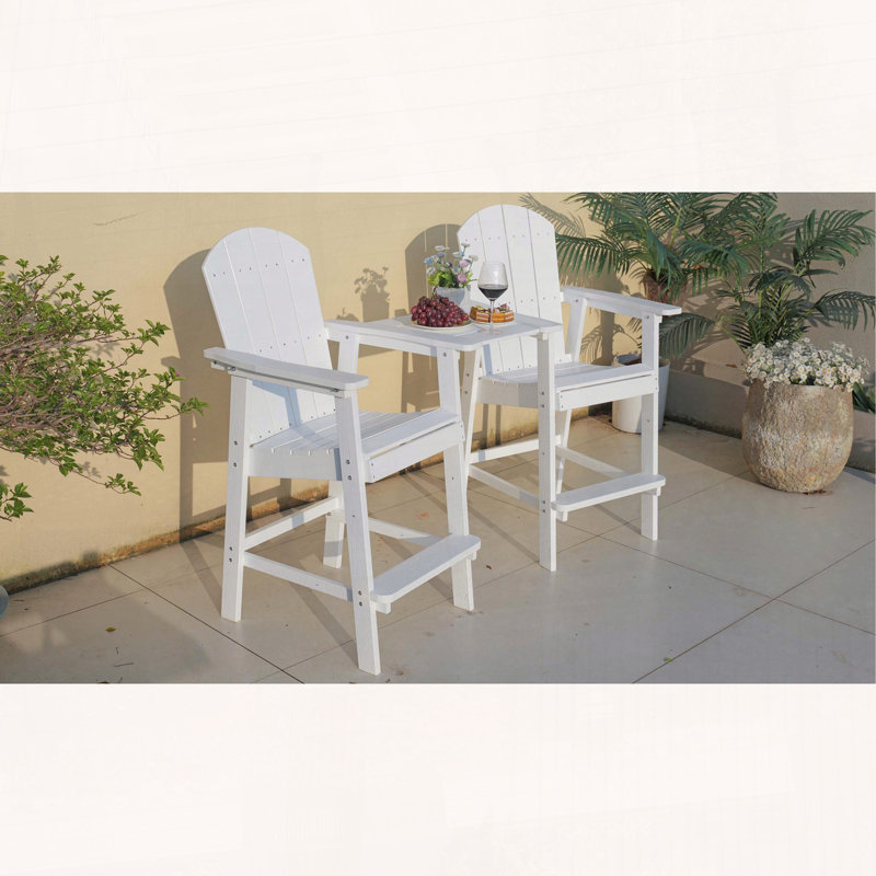 Ensemble de 2 chaises longues Adirondack avec plateau central, matériau durable pour les hanches, Blanc
