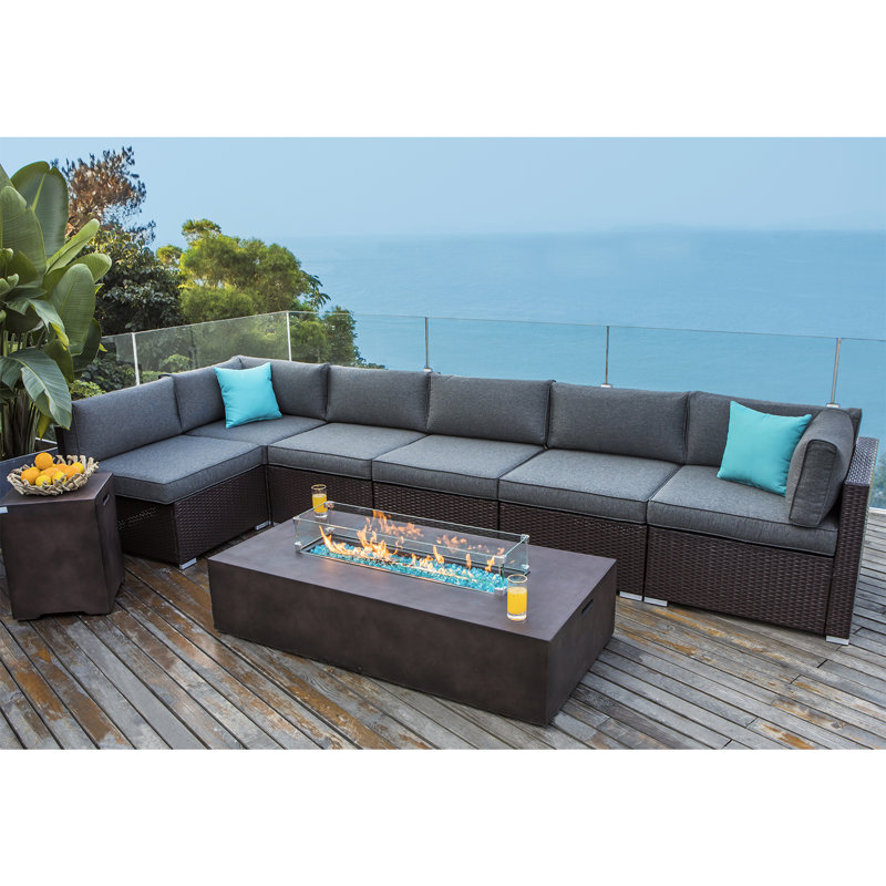 Ensemble de conversation modulaire en rotin 9 pièces avec coussins Emmy