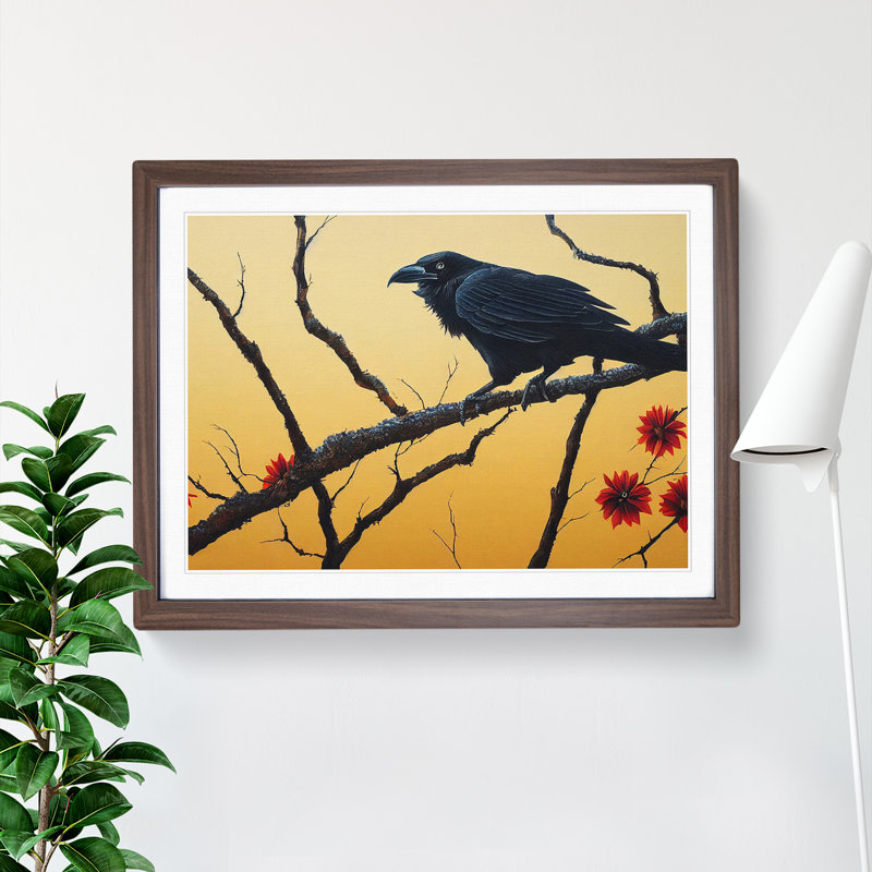 Victorious Crow Bird - Framed Print, 34cm H x 46cm W, Walnut