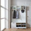 Arbre d'entrée 5 en 1 avec banc, rangement pour chaussures et 3 armoires ouvertes, design campagnard pour le couloir et le salon