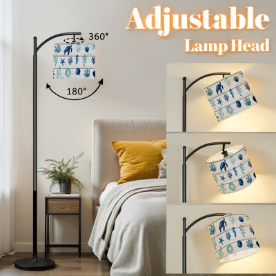 Arc Floor Lamp with Adjustable Lampshade Teal Blue Beach Coastal Octopus Seahorse Whale Sea Turtle Starfish Standing Lamp 3 Color Temperatures Dimmable Tall Pole Lamp with Foot Switch for Bedroom