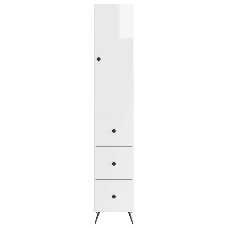  Cabinet Set 2 Pcs Engineered Wood Storage Living Room Office Bedroom, High Gloss White
