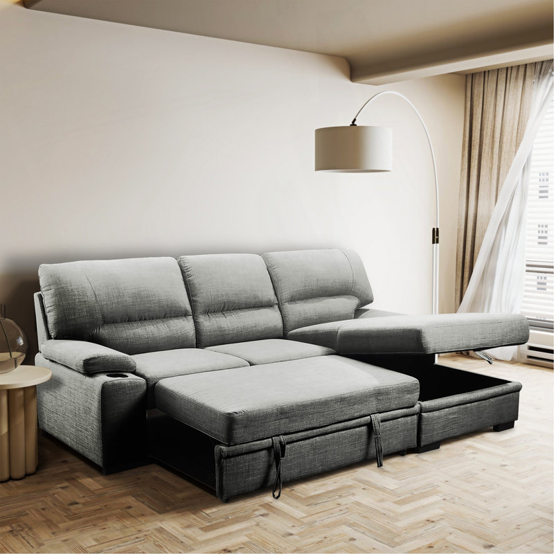 Canapé-lit modulaire de luxe avec rangement et porte-gobelets, gris