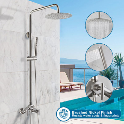 Système de douche d'extérieur en nickel brossé de qualité supérieure | Combinaison de pluie en acier inoxydable et portable