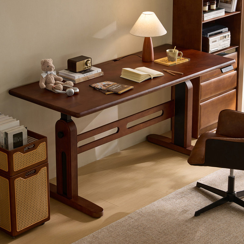 Bureau rectangulaire en bois massif noyer, 29.33"H×55.12"L×29.53"W