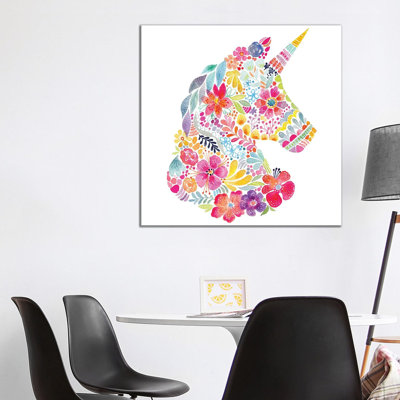 Floral Silhouette: Unicorn by Stephanie Corfee - Wrapped Canvas Painting