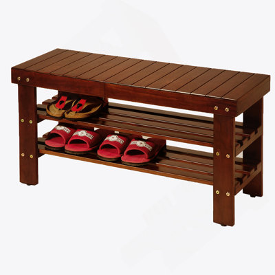 Quality Solid Wood Shoe Bench, Cherry Finish