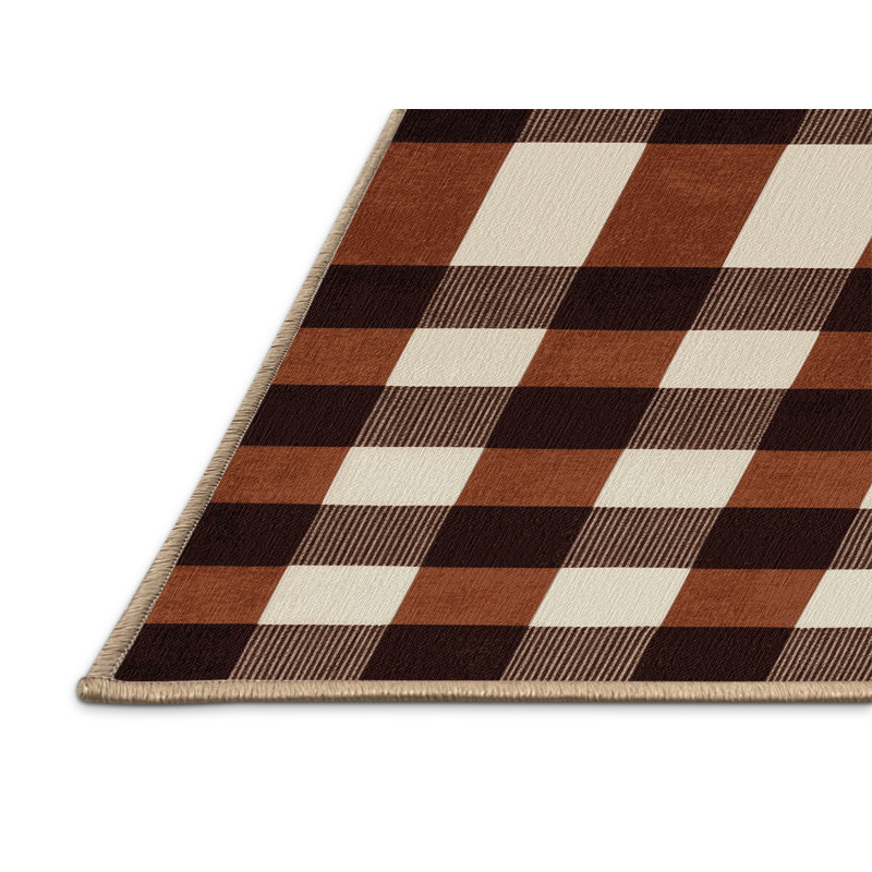 Tapis brun à carreaux lavable à la machine, Tapis de couloir 2 pi x 4 pi