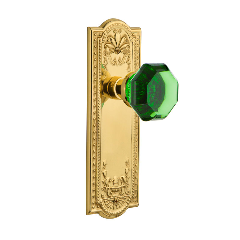 Plaque Meadows avec bouton de porte Waldorf Emerald, Laiton poli, 2 3/8 po