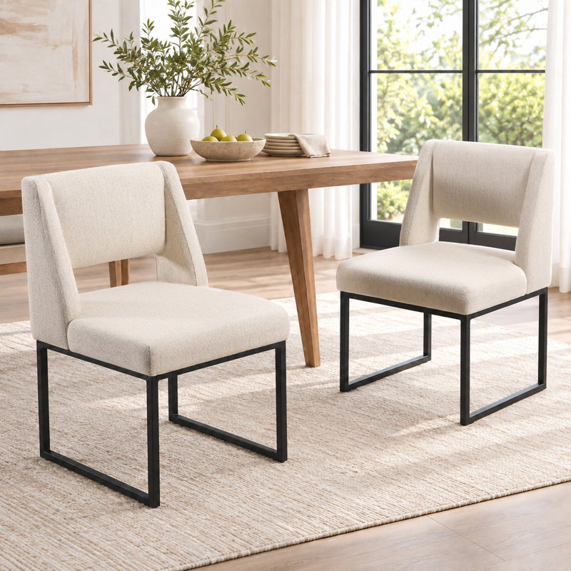 Markque 18.3" H Linen Upholstered Sled Base Side Chair with Metal Frame, Linen Beige
