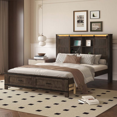 Farmhouse-Style Queen LED Platform Bed with Practical Storage and USB Feature -  Wrought Studio™, 972AB9F924A04D609CBC4BEAACA289F5