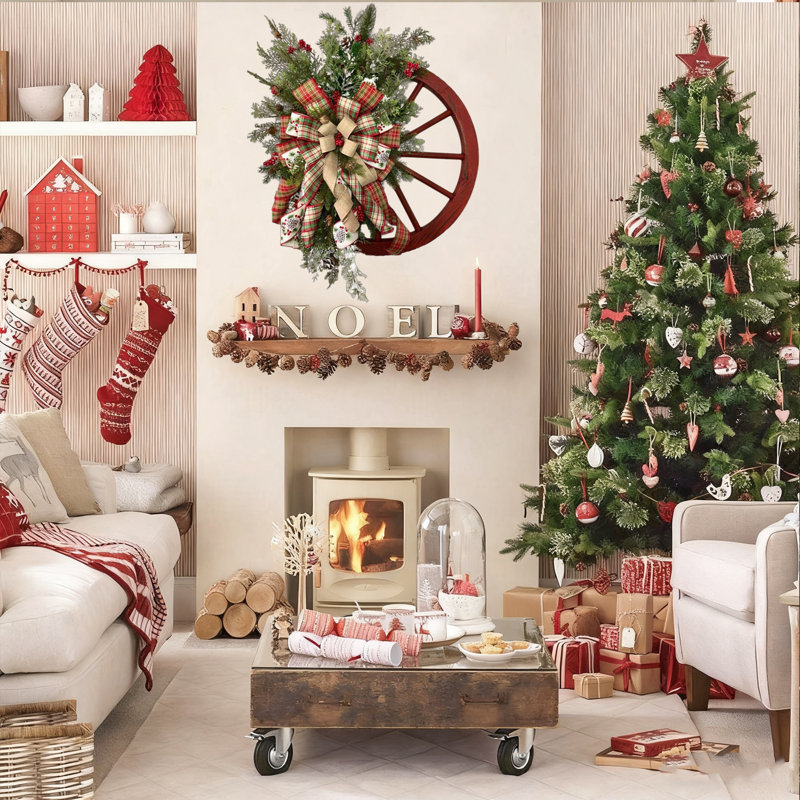 Couronne de Noël en forme de roue de chariot en forme d'arc de Noël 40Cm