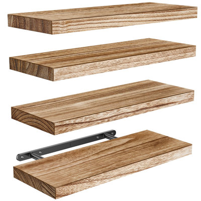 Tablettes flottantes, étagères murales en bois de paulownia pour salle de bain / salon / chambre à coucher / cuisine / bureau à domicile, étagères flottantes en bois pour rangement et organisation à domicile, ensemble de 4 L 15,7 po x l 5,9 po