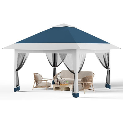 12x12 Pop-Up Gazebo, Instant Setup Gazebo Tent with Mosquito Net & 4 Sandbags, Waterproof Windproof Outdoor Canopy Shelter for Lawn Garden Backyard Deck Camping BBQ Parties, Portable Easy Assembly