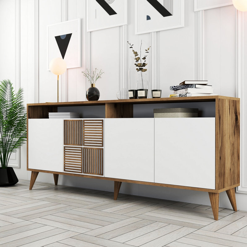Console Adrius, Noyer, Blanc / noyer, H 30,9 po x l 70,9 po x P 13,8 po