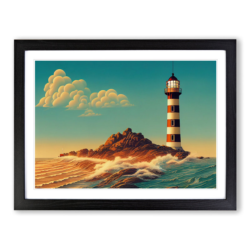 Lighthouse Seascape Vol.4 - Single Picture Frame Print, Black, 34cm H x 46cm W