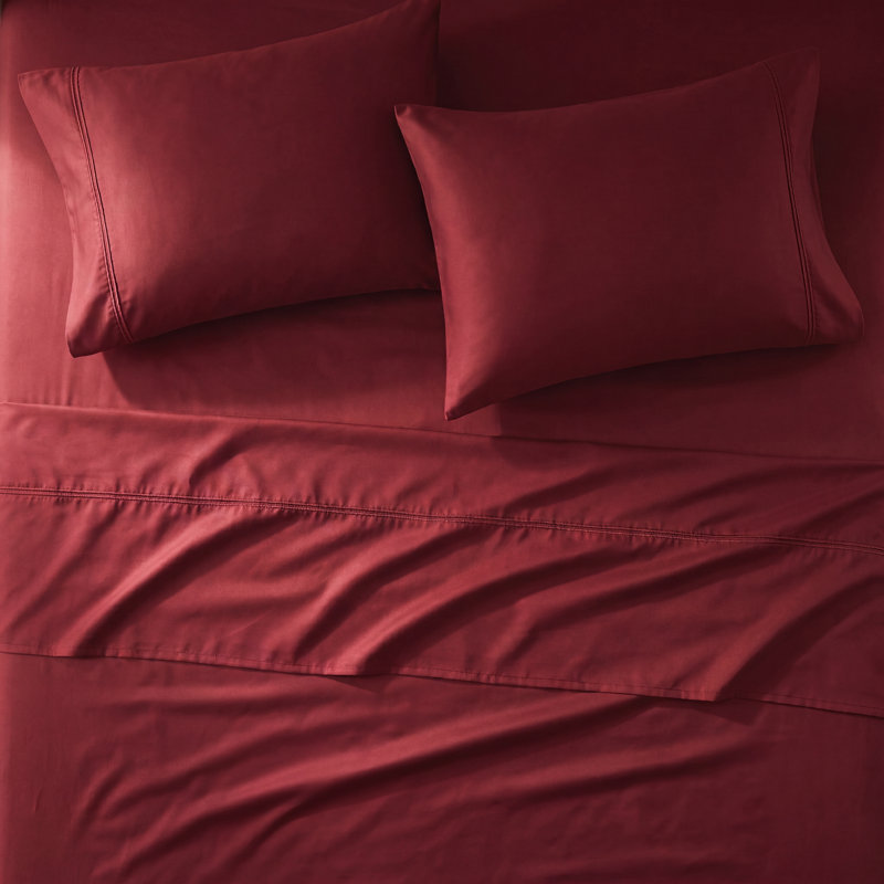 Edmont 530 Thread Count Egyptian Cotton Blend Solid Deep Pocket Bed Sheet Set, King, Burgundy