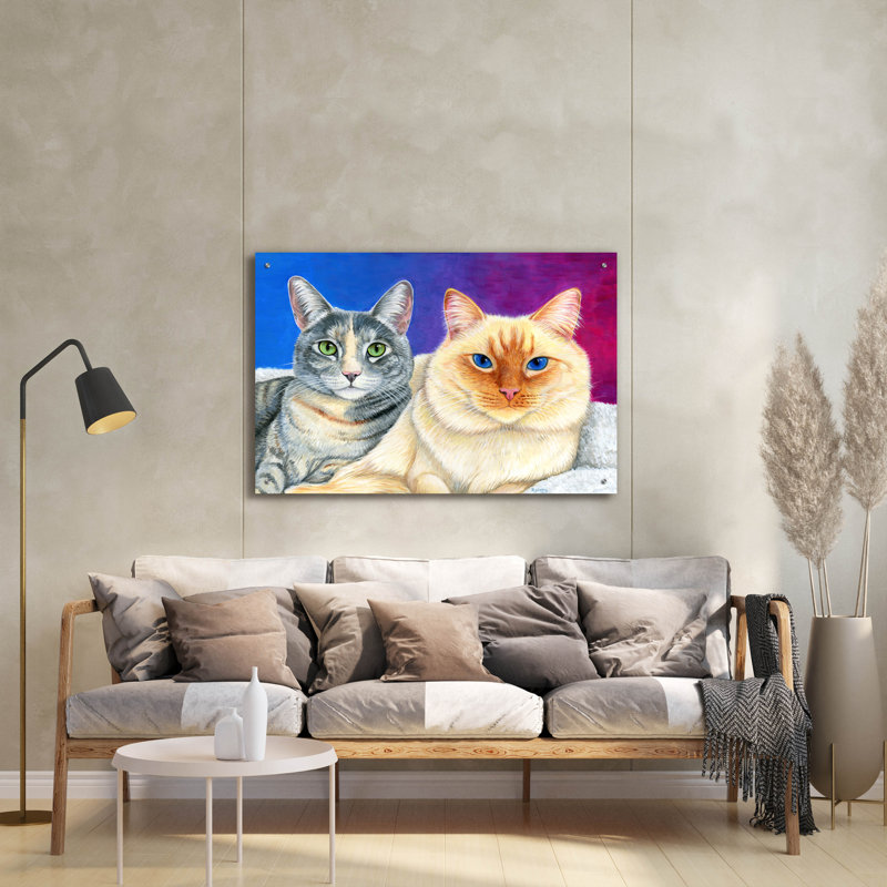 Art mural épique «Two Cute Cats» par Rebecca Wang, H 24 po x l 36 po x P 0,2 po