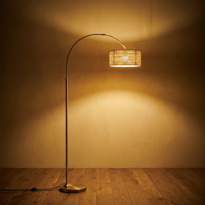 Floor Lamps With Remote Control For Living Room, Arc Floor Lamp With Remote & Dimmable Bulb, Boho Rattan Standing Lamp With 3 Color Temperatures, Height Adjustable Tall Lamp For Bedroom, Over Couch Reading Lamp