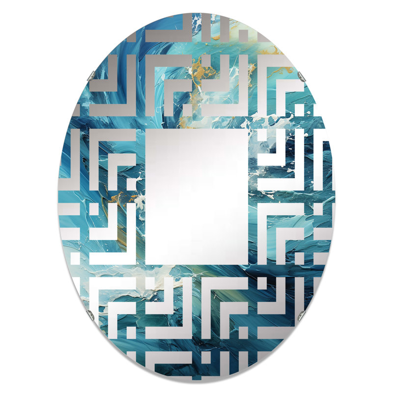 Océan blanc et bleu courants - miroir décoratif labyrinthe-MIR117193-Ovale, L 20 po x H 30 po