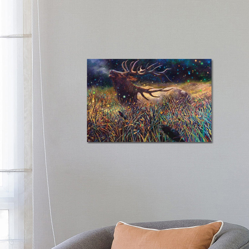« Wapiti » par Iris Scott-impression d’art graphique, H 18 po x l 26 po x P 1,5 po, Pas de tapis, Toile tendue