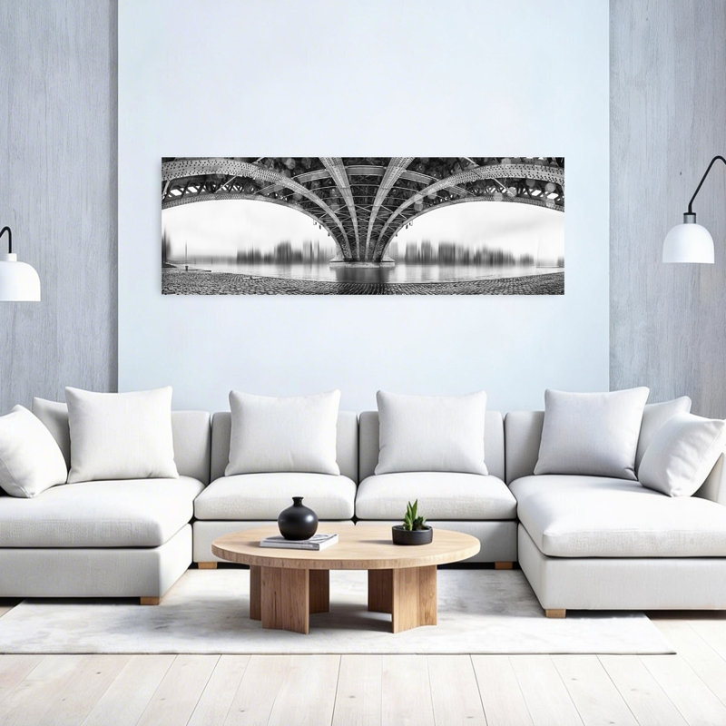 Pont, réflexion, architecture industrielle moderne, art mural, H 20 po x l 60 po