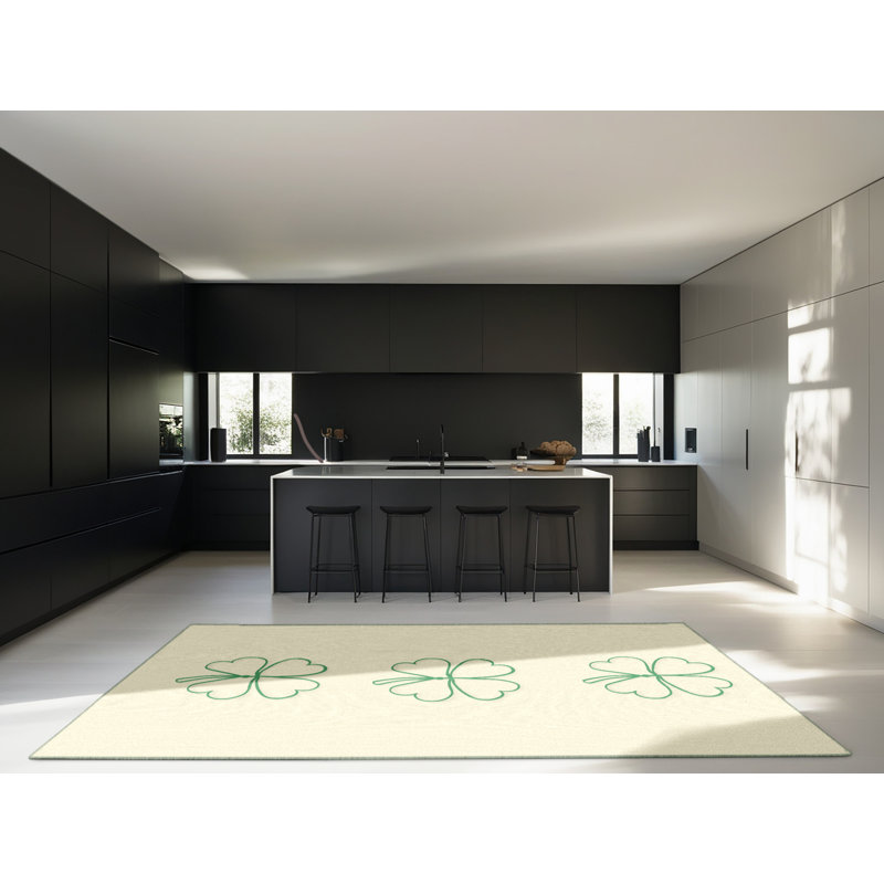 Soft Plush Eudy St Patties Modern & Contemporary Abstract Area Rug in Beige – SageGreen Binding, 3x5