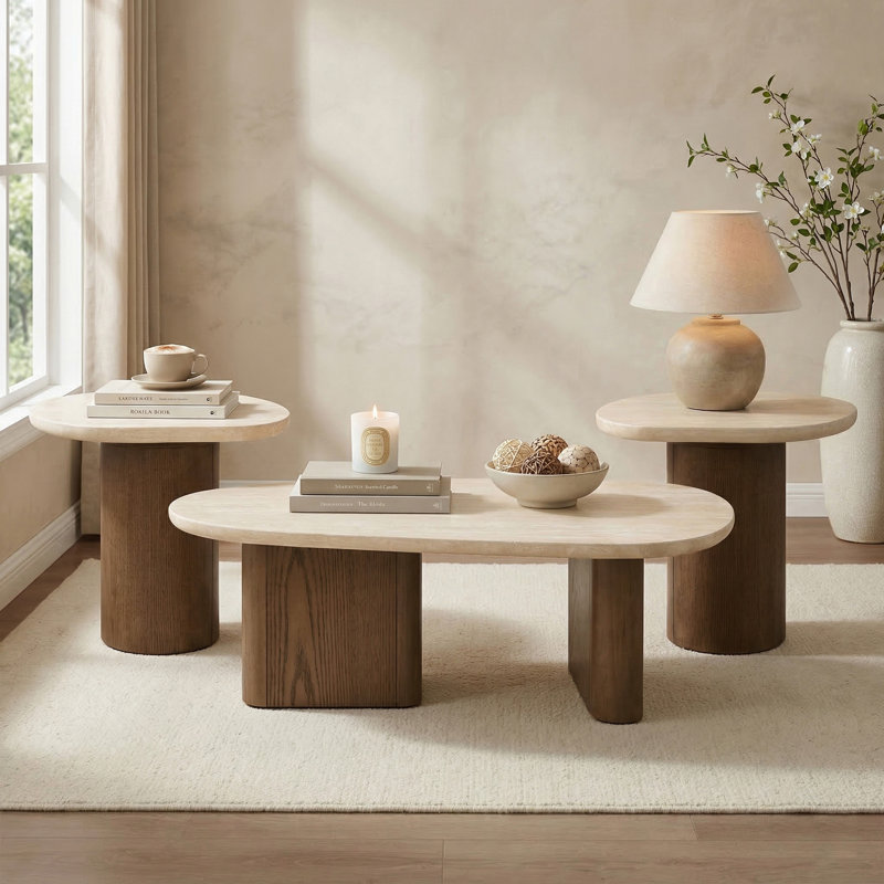 Ensemble de table de salon 3 pièces Garces, 3 Pieces: Coffee Table, 2 End Tables
