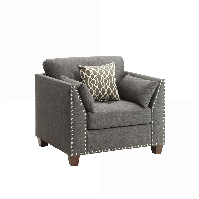 Fauteuil d'appoint en lin gris anthracite pour adultes Laurissa, siège supplémentaire avec 3 coussins inclus pour le salon