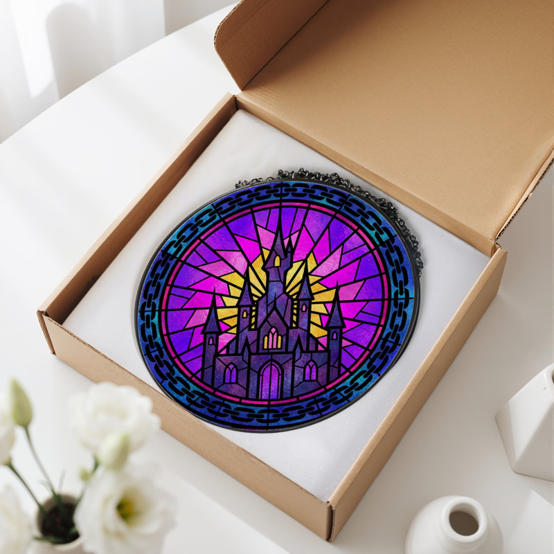 12"H Castle Stained Stained Glass Window Panel