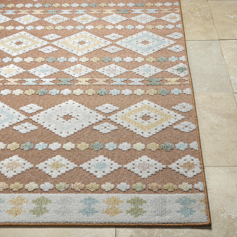 Tapis d'extérieur Jade rouille / crème ardoise, Rectangle 5 pi 3 po x 7 pi