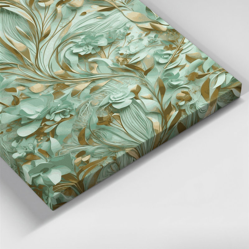 "Abstract Florals 50", art mural sur toile verte, H 18 po x l 12 po