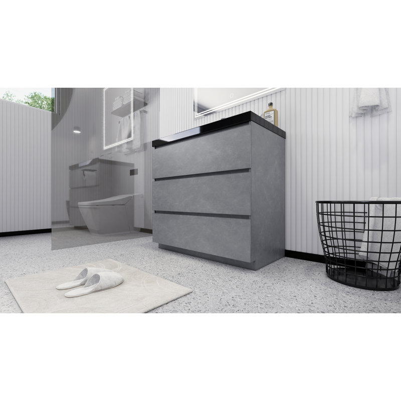 Santrice 35.5'' Single Bathroom Vanity with Acrylic Top, Cement Gray